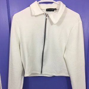 WHITE PLT CROP ZIP UP